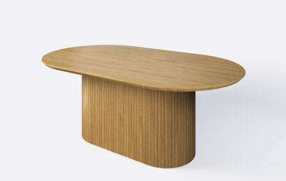 Stół do jadalni owalny na jednej nodze z lamelami, rozkładany.