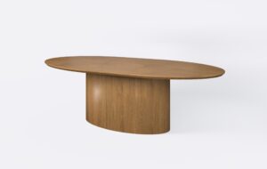 Stół marki Borme na jednej nodze, rozłożony i poszerzony o jedną wkładkę.