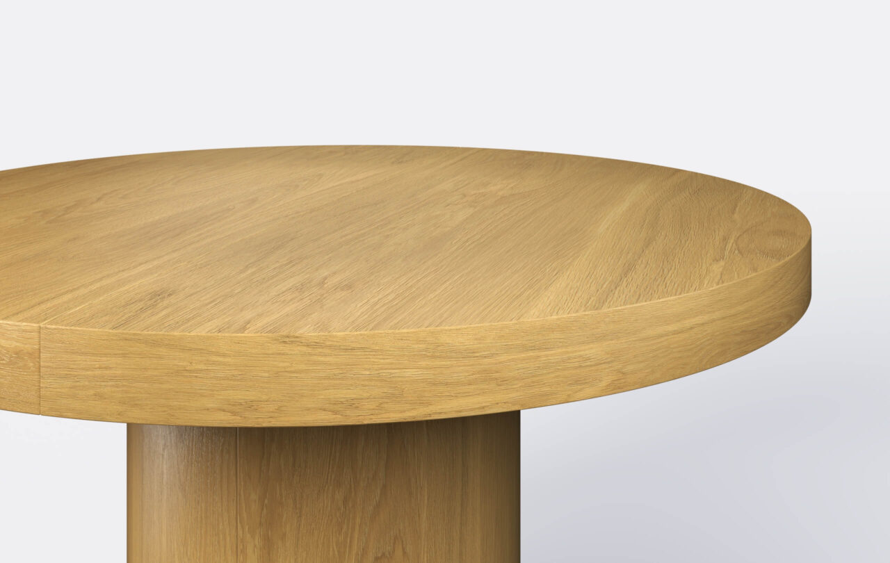 stół na jednej nodze, gruby blat 8 cm, rozkładany.