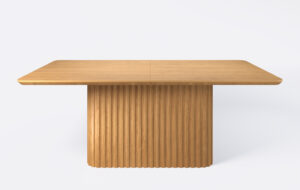 Stół prostokątny na jednej nodze z lamelami, rozkładany.