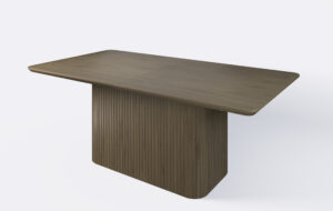 Stół prostokątny na jednej nodze z lamelami dębowymi, rozkładany.