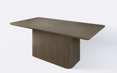 Stół prostokątny na jednej nodze z lamelami dębowymi, rozkładany.