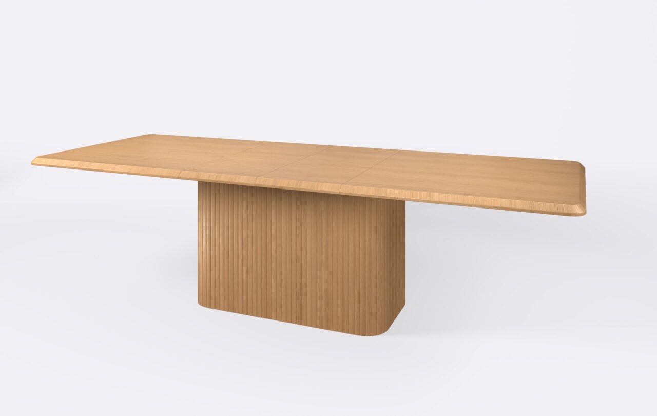 Stół do jadalni na prostokątnej nodze, rozkładany.