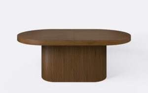 Stół rozkładany owalny, na jednej nodze z lamelami, grubość blatu 8cm, możliwość rozkladania.