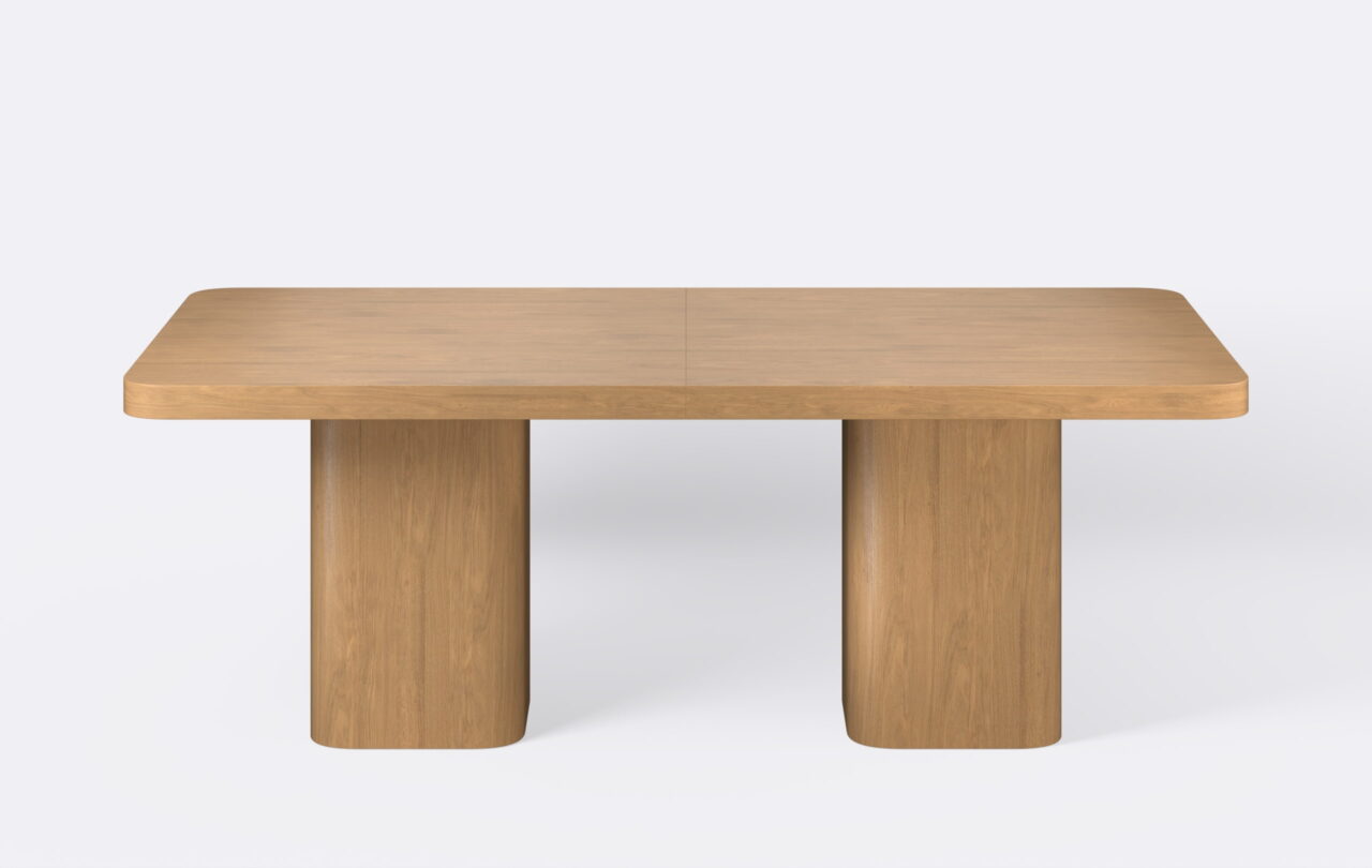 Rozkładany stół do kuchni na dwóch nogach, kolor naturalny dąb.