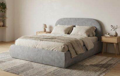 Łóżko do sypialni Tondo z otwieranym pojemnikiem.