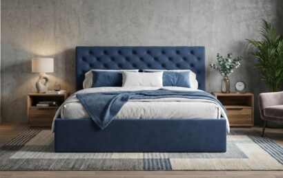 Łóżko Luna z pojemnikiem w nowoczesnej sypialni.